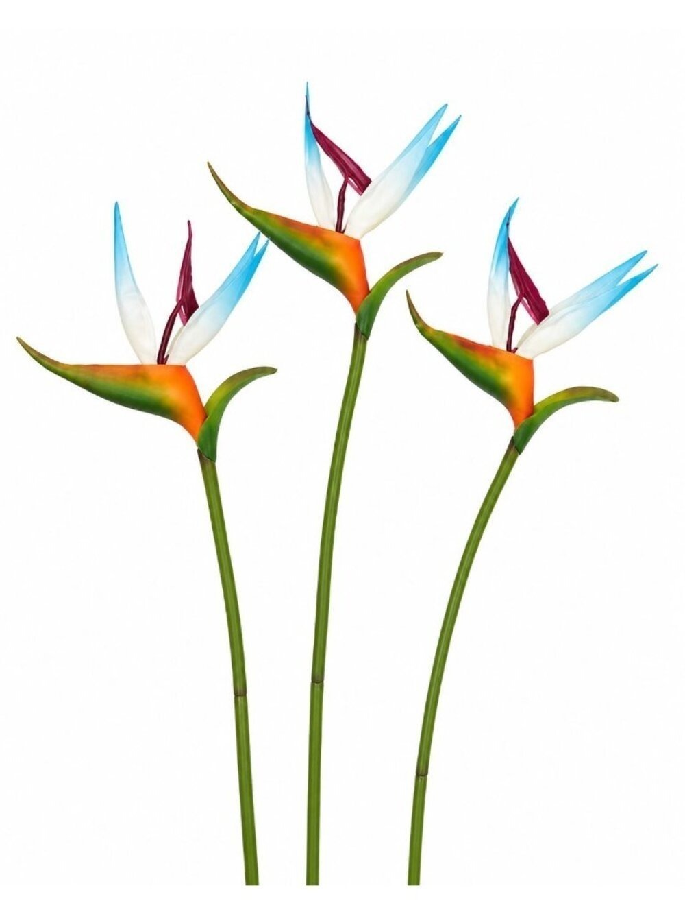 Bird of Paradise Stems Set of 3 Artificial Tropical Flowers 24 Inch Faux Floral
